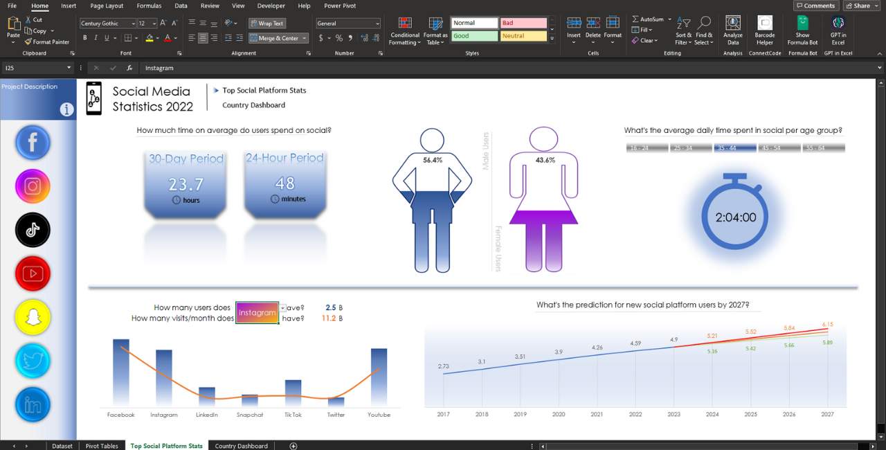 Top Social Platform Stats Dynamic Dashboard