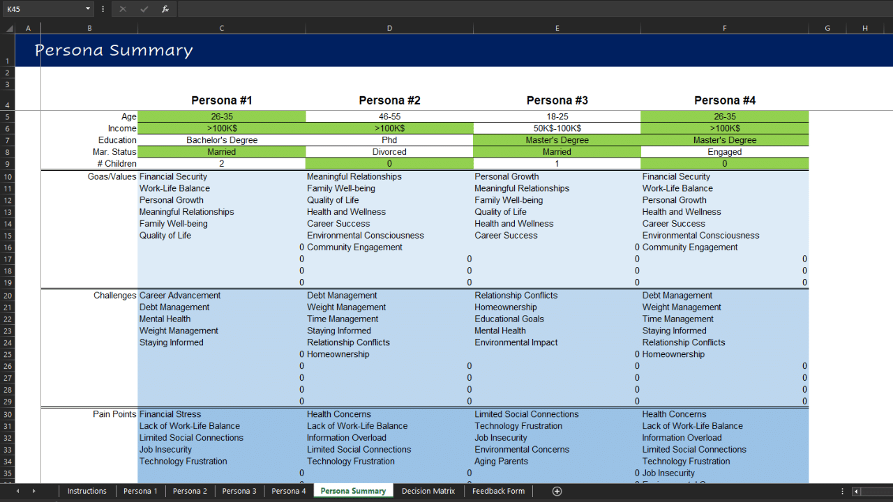 Persona summary overview